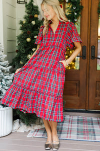 Feeling Your Best Red Tartan Plaid Midi Dress