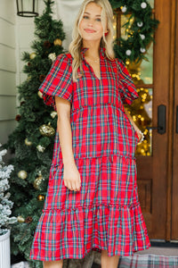 Feeling Your Best Red Tartan Plaid Midi Dress