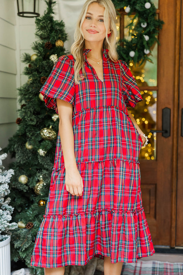 Feeling Your Best Red Tartan Plaid Midi Dress