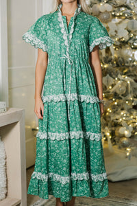 Hear You Out Emerald Toile Midi Dress
