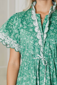 Hear You Out Emerald Toile Midi Dress