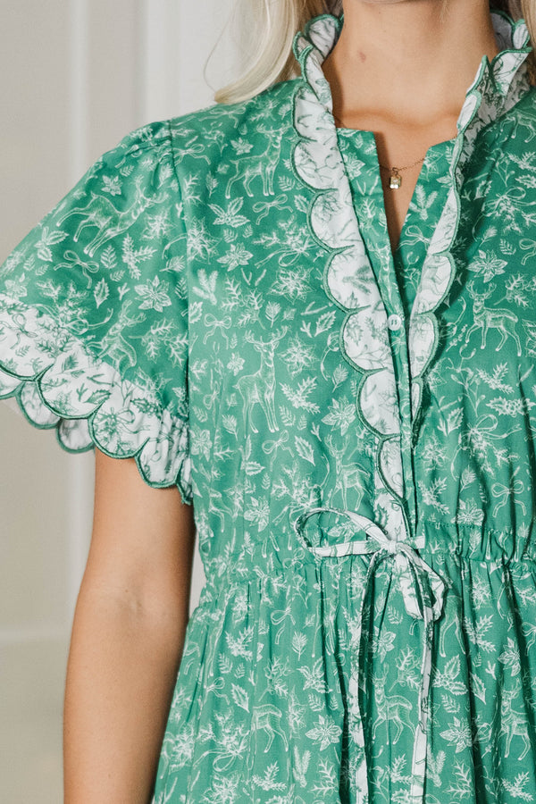 Hear You Out Emerald Toile Midi Dress