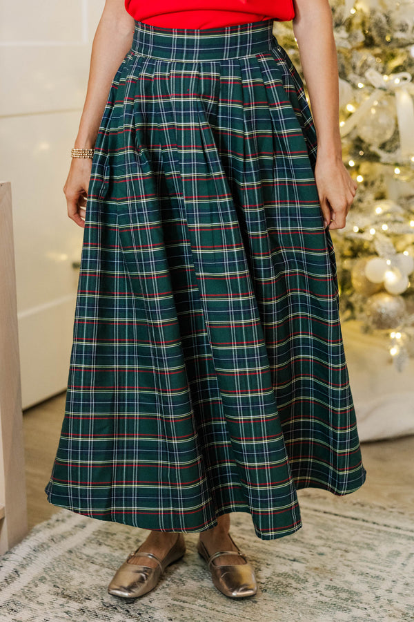 Endless Bliss Green Plaid Midi Skirt