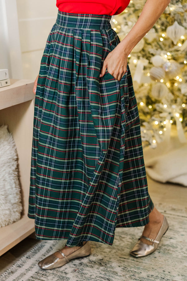 Endless Bliss Green Plaid Midi Skirt