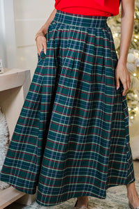 Endless Bliss Green Plaid Midi Skirt