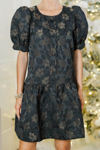 All The World Black Brocade Dress