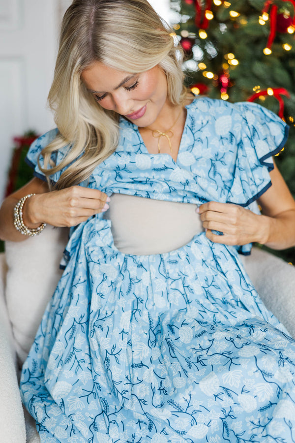 blue toile maternity dress Periwinkle Blue Butterfly Garden Toile Women's Maternity Robe