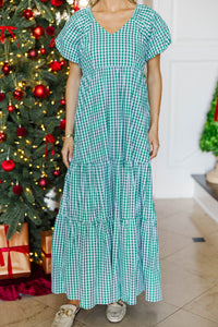 NURSING COLLECTION: Falling In Love Emerald Gingham Maxi Dress