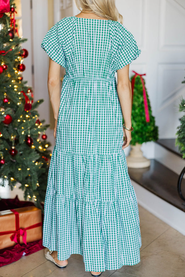 NURSING COLLECTION: Falling In Love Emerald Gingham Maxi Dress