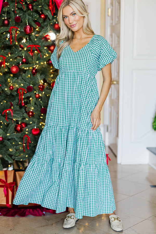 NURSING COLLECTION: Falling In Love Emerald Gingham Maxi Dress