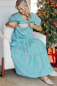 NURSING COLLECTION: Falling In Love Emerald Gingham Maxi Dress