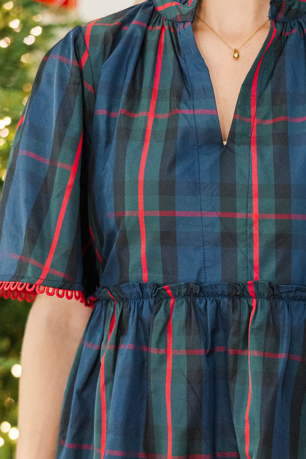 NURSING COLLECTION: Feeling Your Best Navy Plaid Dress