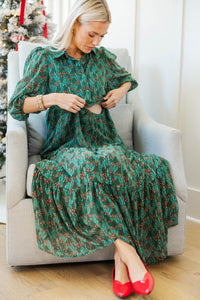 NURSING COLLECTION: Love Found Green Ditsy Floral Tiered Midi Dress