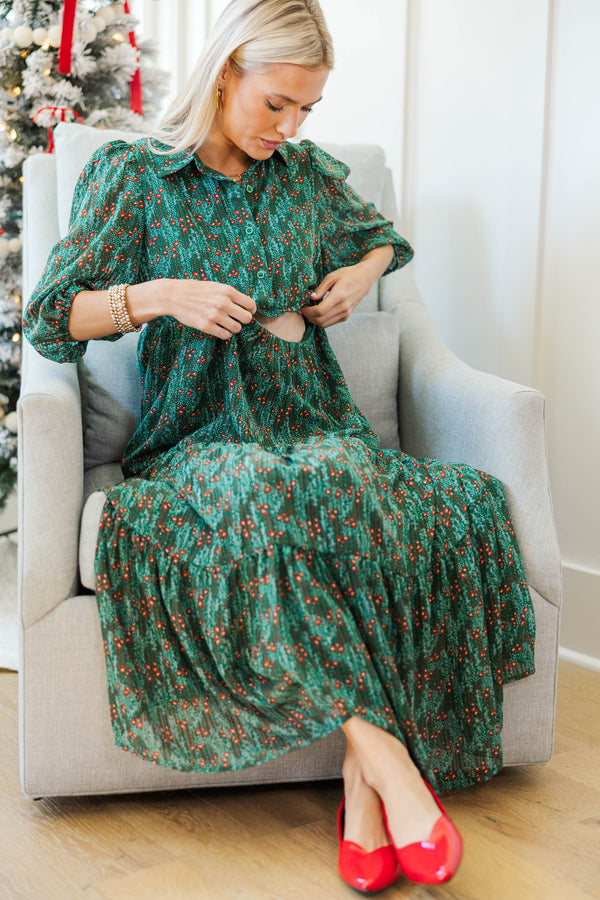 NURSING COLLECTION: Love Found Green Ditsy Floral Tiered Midi Dress