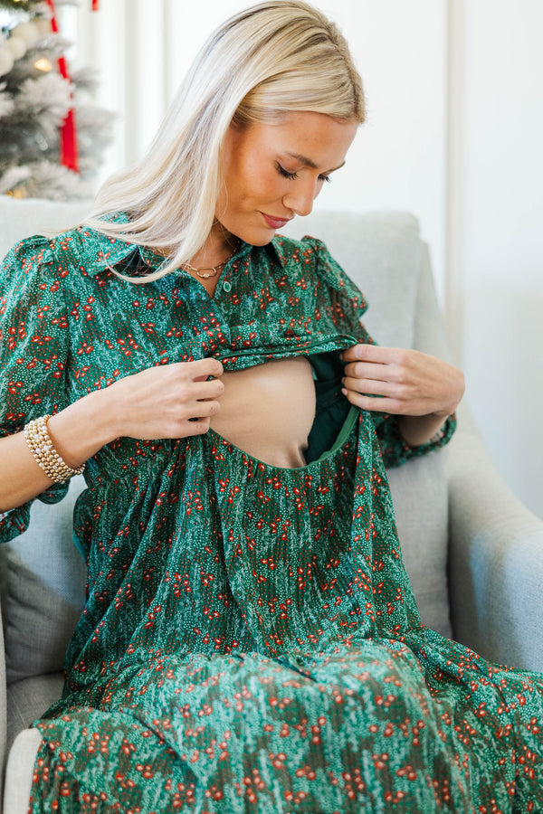 NURSING COLLECTION: Love Found Green Ditsy Floral Tiered Midi Dress