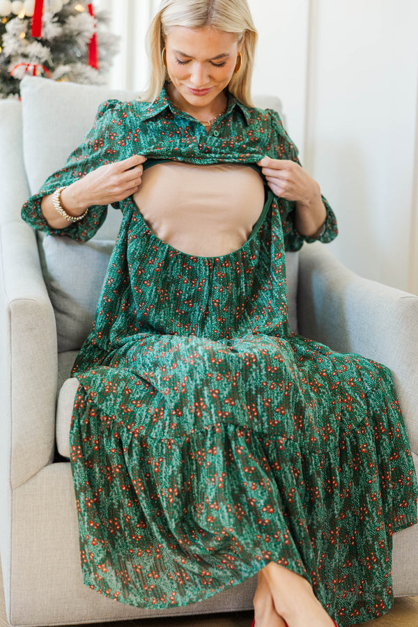 NURSING COLLECTION: Love Found Green Ditsy Floral Tiered Midi Dress