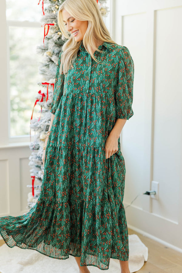 NURSING COLLECTION: Love Found Green Ditsy Floral Tiered Midi Dress