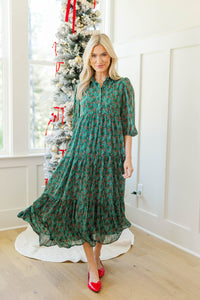 NURSING COLLECTION: Love Found Green Ditsy Floral Tiered Midi Dress