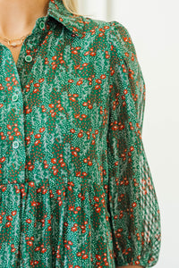 NURSING COLLECTION: Love Found Green Ditsy Floral Tiered Midi Dress