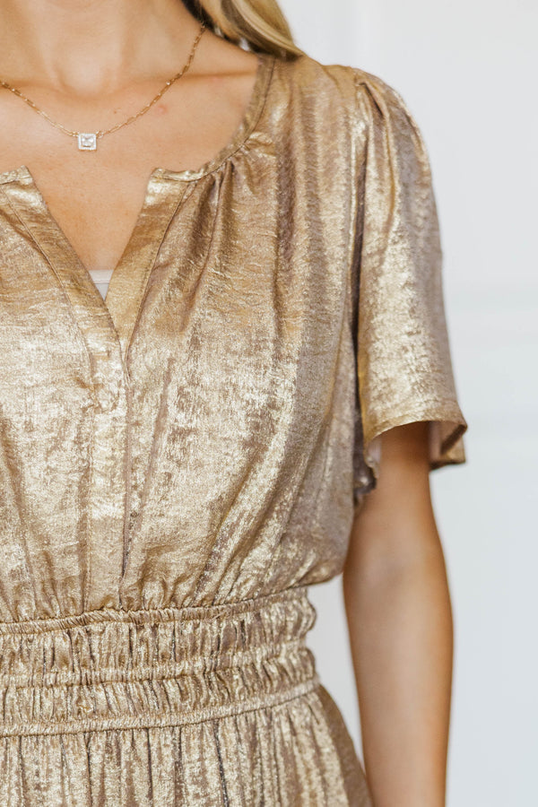 gold midi dress NURSING COLLECTION: All In The Air Metallic Gold Midi Dress – Shop the Mint
