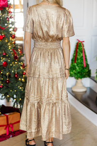 NURSING COLLECTION: All In The Air Metallic Gold Midi Dress