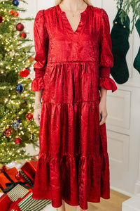 NURSING COLLECTION: What A Surprise Burgundy Shimmer Midi Dress