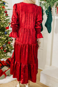 NURSING COLLECTION: What A Surprise Burgundy Shimmer Midi Dress