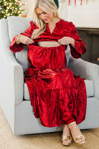 NURSING COLLECTION: What A Surprise Burgundy Shimmer Midi Dress