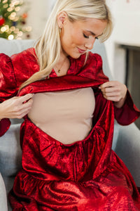 NURSING COLLECTION: What A Surprise Burgundy Shimmer Midi Dress