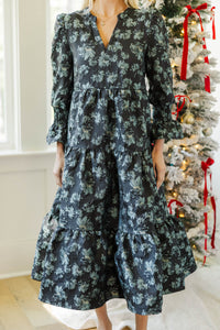 NURSING COLLECTION: What A Surprise Black Brocade Midi Dress