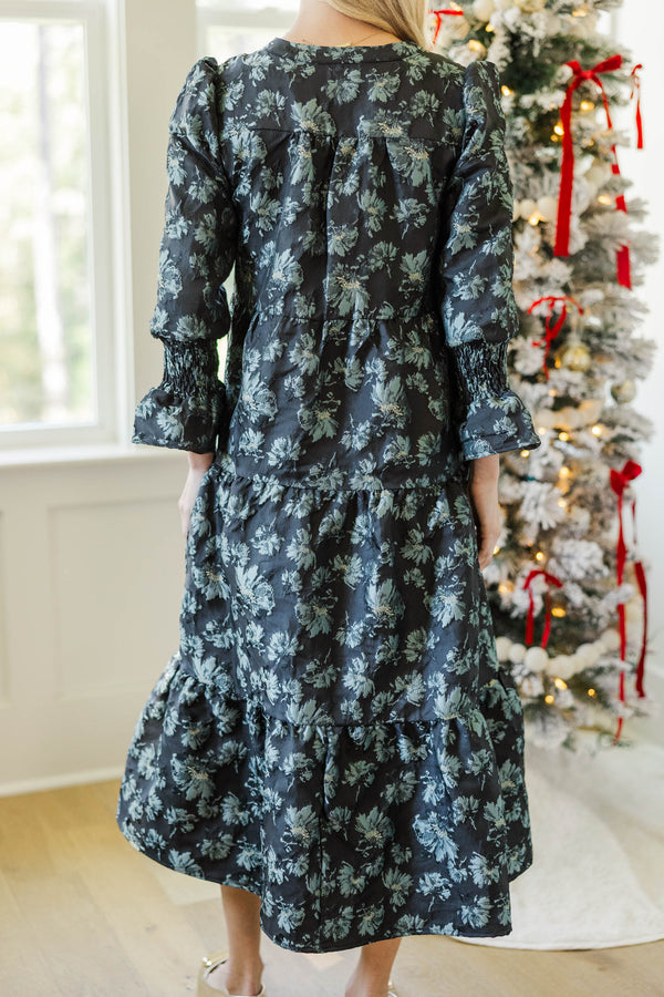 NURSING COLLECTION: What A Surprise Black Brocade Midi Dress