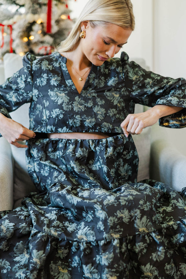 NURSING COLLECTION: What A Surprise Black Brocade Midi Dress