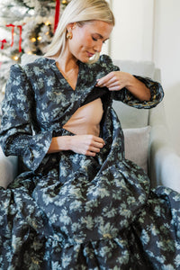 NURSING COLLECTION: What A Surprise Black Brocade Midi Dress