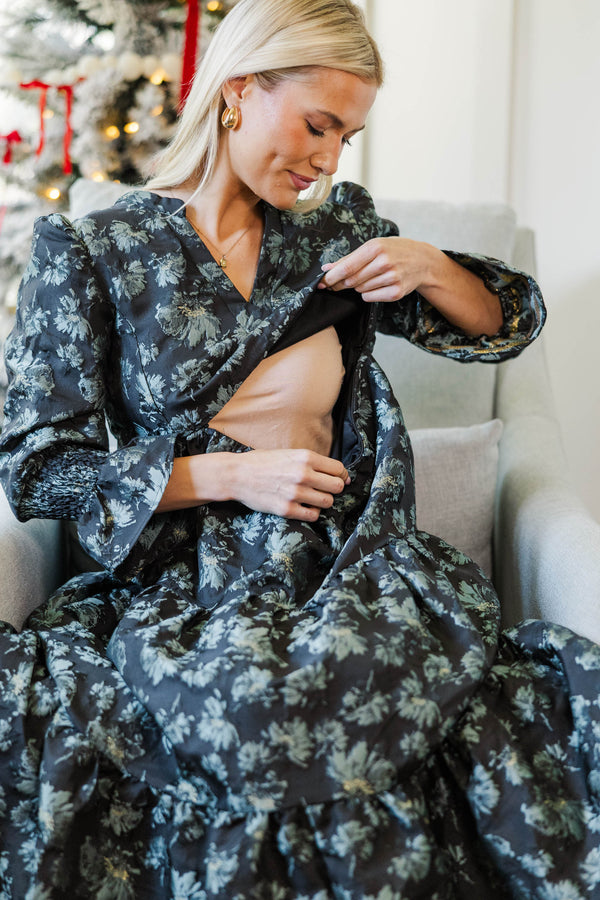 NURSING COLLECTION: What A Surprise Black Brocade Midi Dress