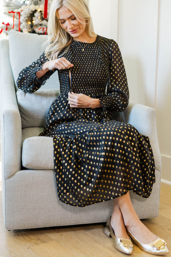 NURSING COLLECTION: Best Day Black Polka Dot Midi Dress