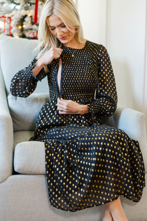 NURSING COLLECTION: Best Day Black Polka Dot Midi Dress Shop the Mint NURSING COLLECTION: Best Day Black Polka Dot Midi Dress Shop the Mint