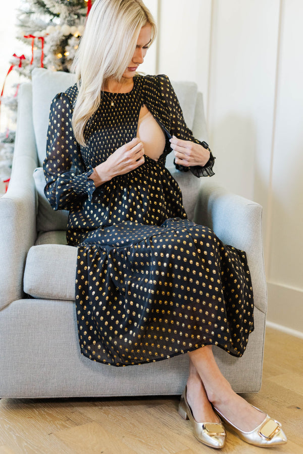 NURSING COLLECTION: Best Day Black Polka Dot Midi Dress