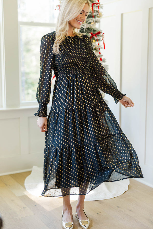 NURSING COLLECTION: Best Day Black Polka Dot Midi Dress