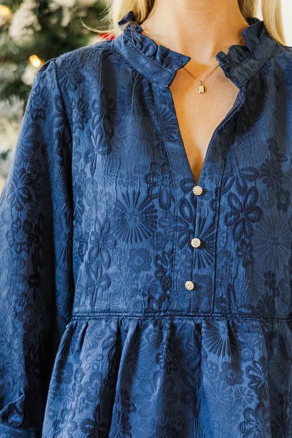 NURSING COLLECTION: All Up To You Navy Blue Textured Dress