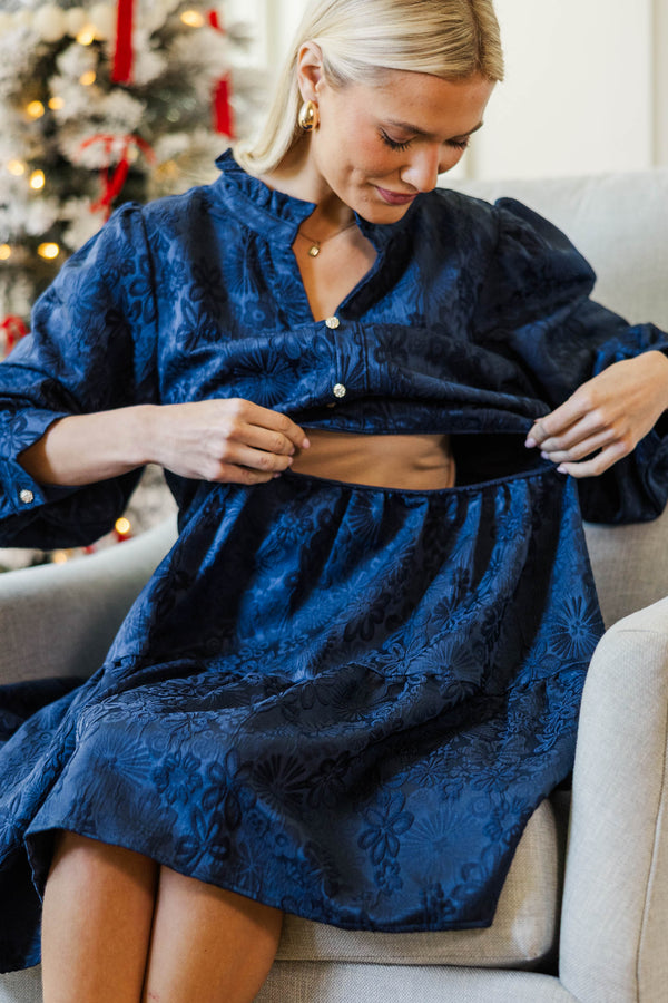 NURSING COLLECTION: All Up To You Navy Blue Textured Dress