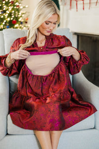 NURSING COLLECTION: All Up To You Red Brocade Dress