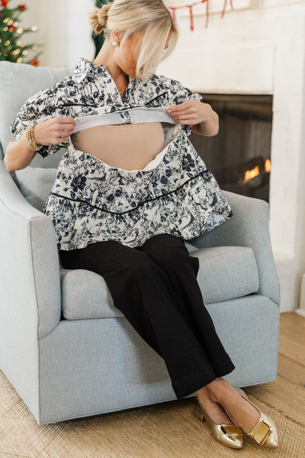 NURSING COLLECTION: Giving Your All Ivy Black Toile Blouse