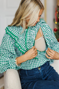 NURSING COLLECTION: Effortlessly Her Emerald Gingham Blouse