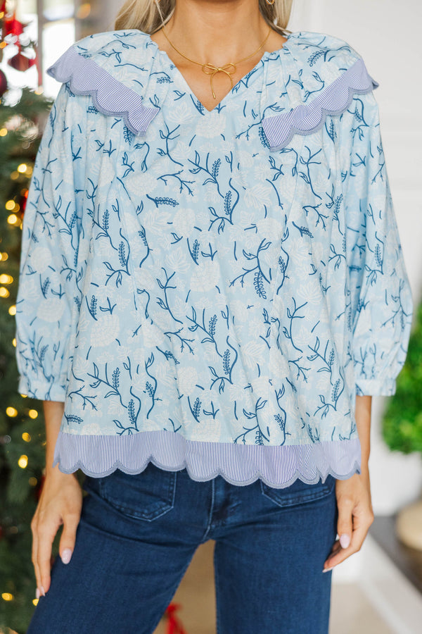 NURSING COLLECTION: Wrapped In Your Love Light Blue Floral Blouse