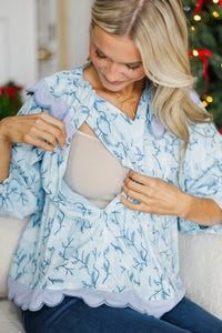 NURSING COLLECTION: Wrapped In Your Love Light Blue Floral Blouse