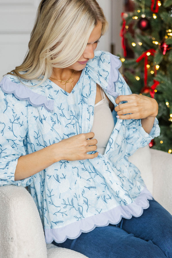 NURSING COLLECTION: Wrapped In Your Love Light Blue Floral Blouse