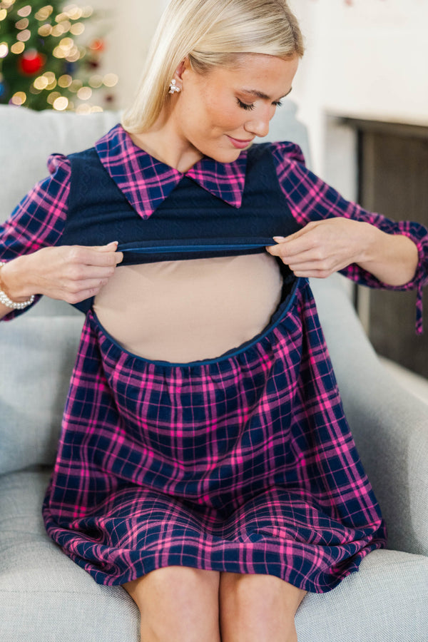 NURSING COLLECTION: My Whole Heart Pink Plaid Mini Dress
