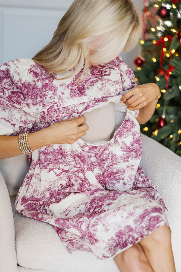 NURSING COLLECTION: Straight From A Storybook Burgundy Toile Dress