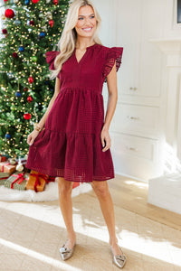 NURSING COLLECTION: At This Time Burgundy Textured Babydoll Dress