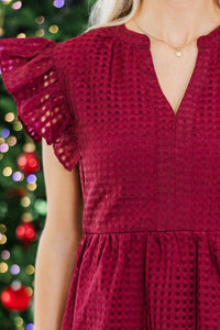 NURSING COLLECTION: At This Time Burgundy Textured Babydoll Dress